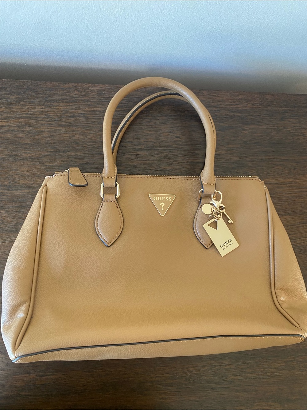 Authentic GUESS Doretta Satchel Handbag – Saddle Tan Faux Leather Top-Handle Bag